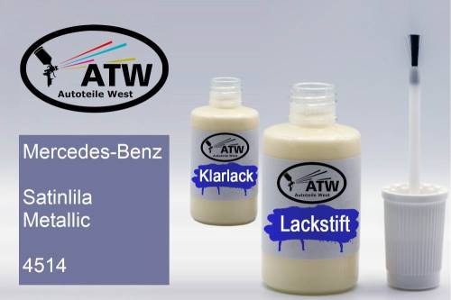 Mercedes-Benz, Satinlila Metallic, 4514: 20ml Lackstift + 20ml Klarlack - Set, von ATW Autoteile West.